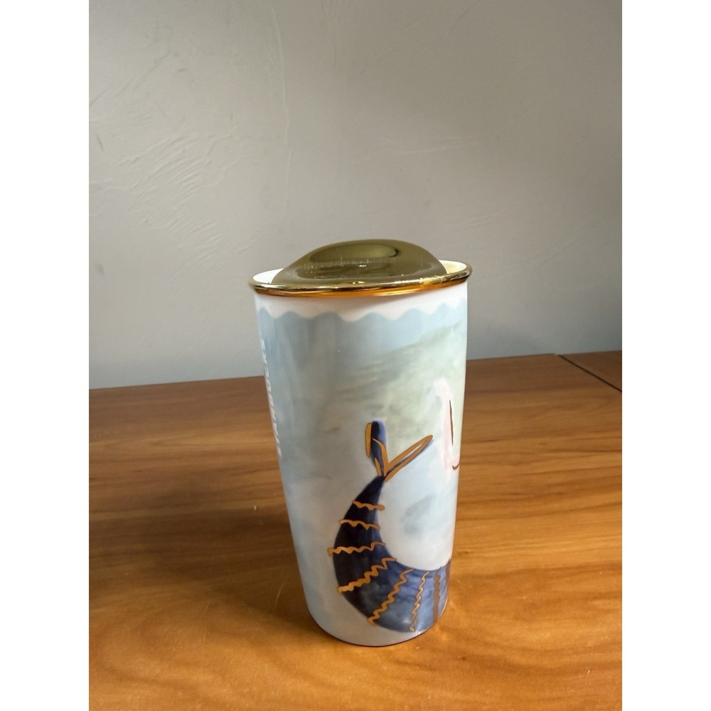 Starbucks 2014 Tumbler Mermaid Ceramic 12oz Travel Dot Collection Gold Lid - Picture 2 of 6